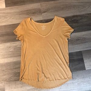 American Eagle flowey mustered yellow tee